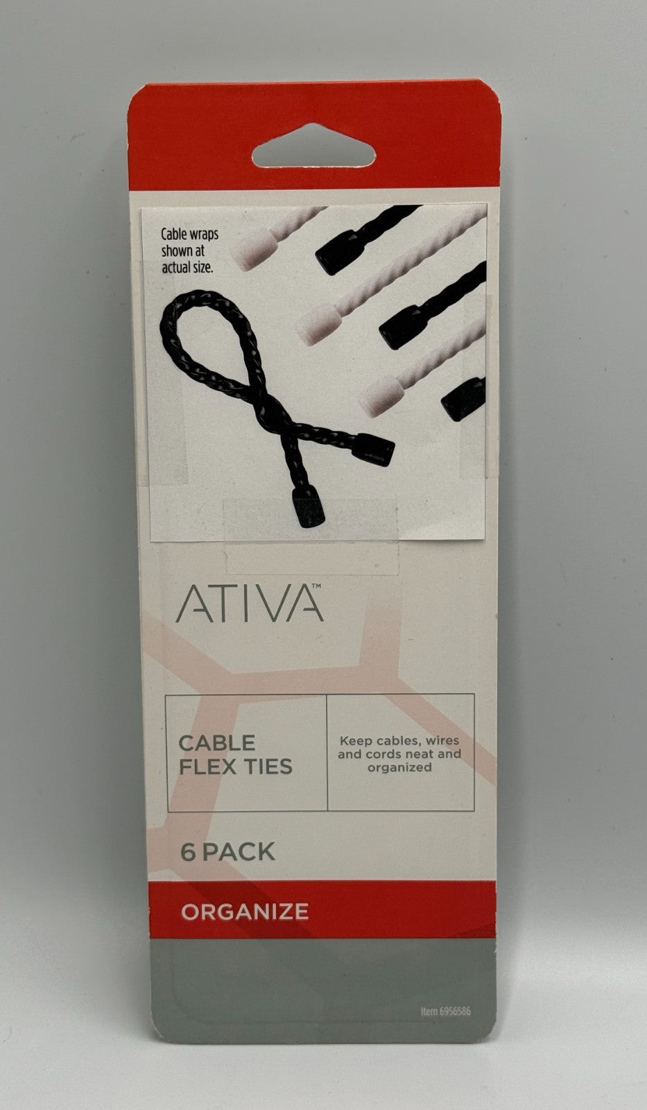 New Ativa Cable Flex Ties Reusable Cord Management Wire Wraps - Pack of 6