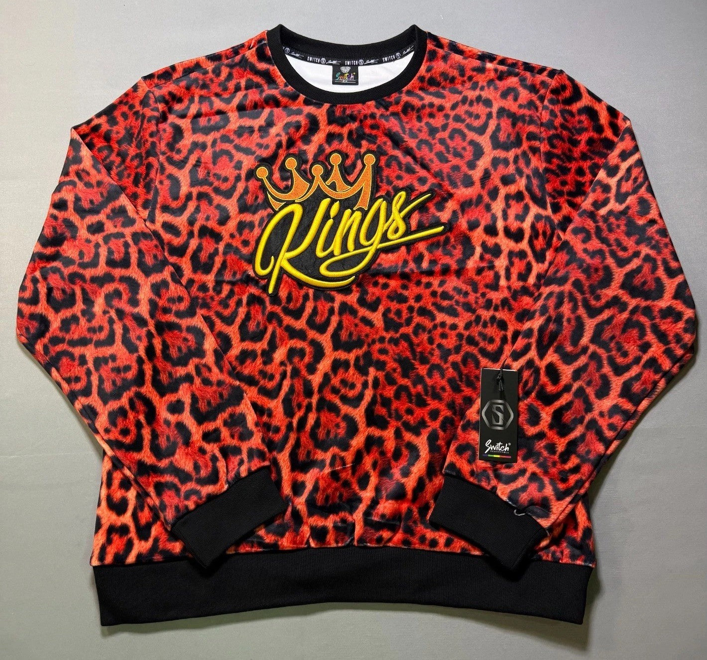 NWT Switch Remarkable Kings Leopard Print Crew Neck Sweatshirt Women's 2X Orange