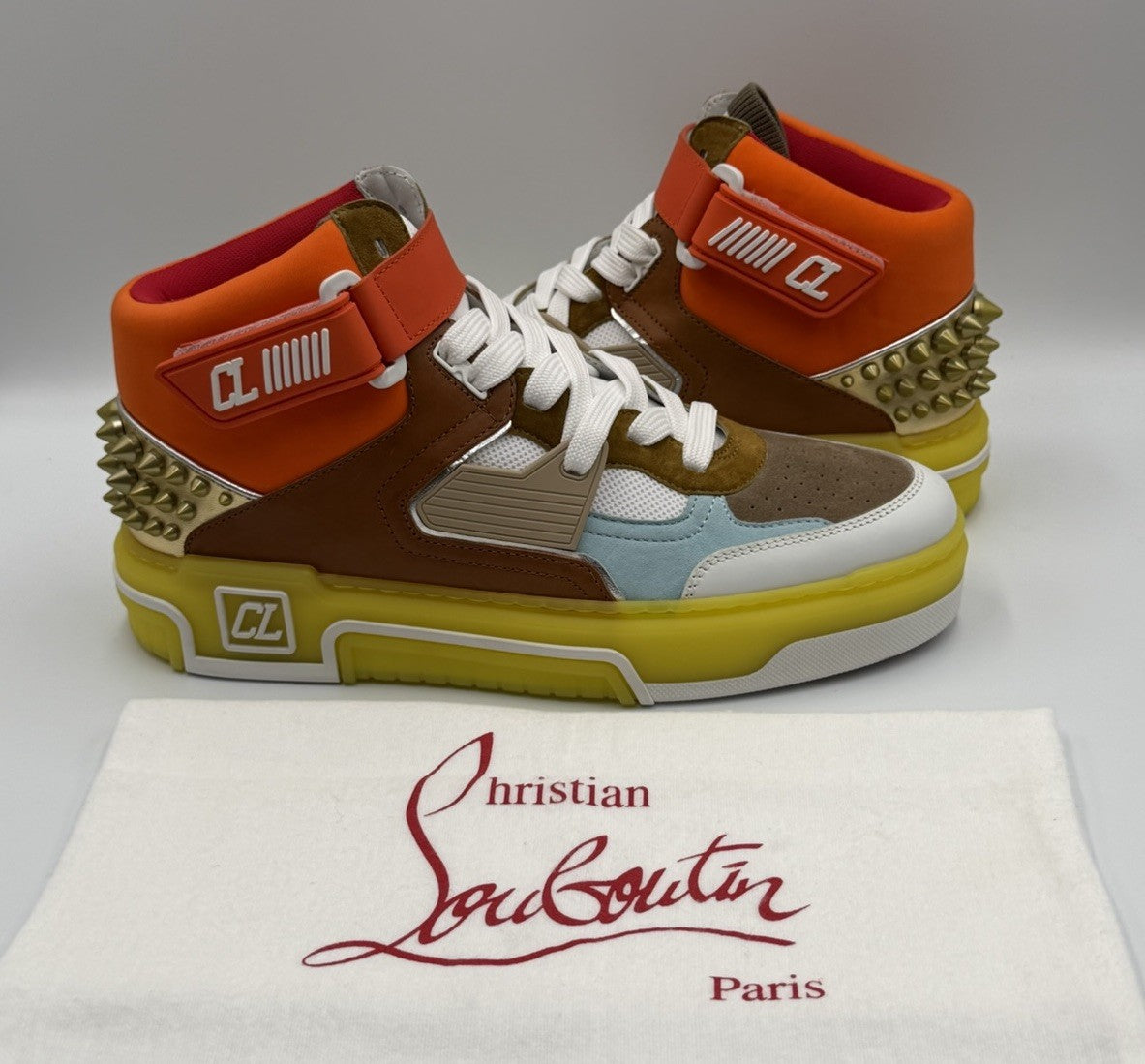 AUTHENTIC Christian Louboutin High Top Sneakers Red Sole Spikes Size 42 EU 9 US