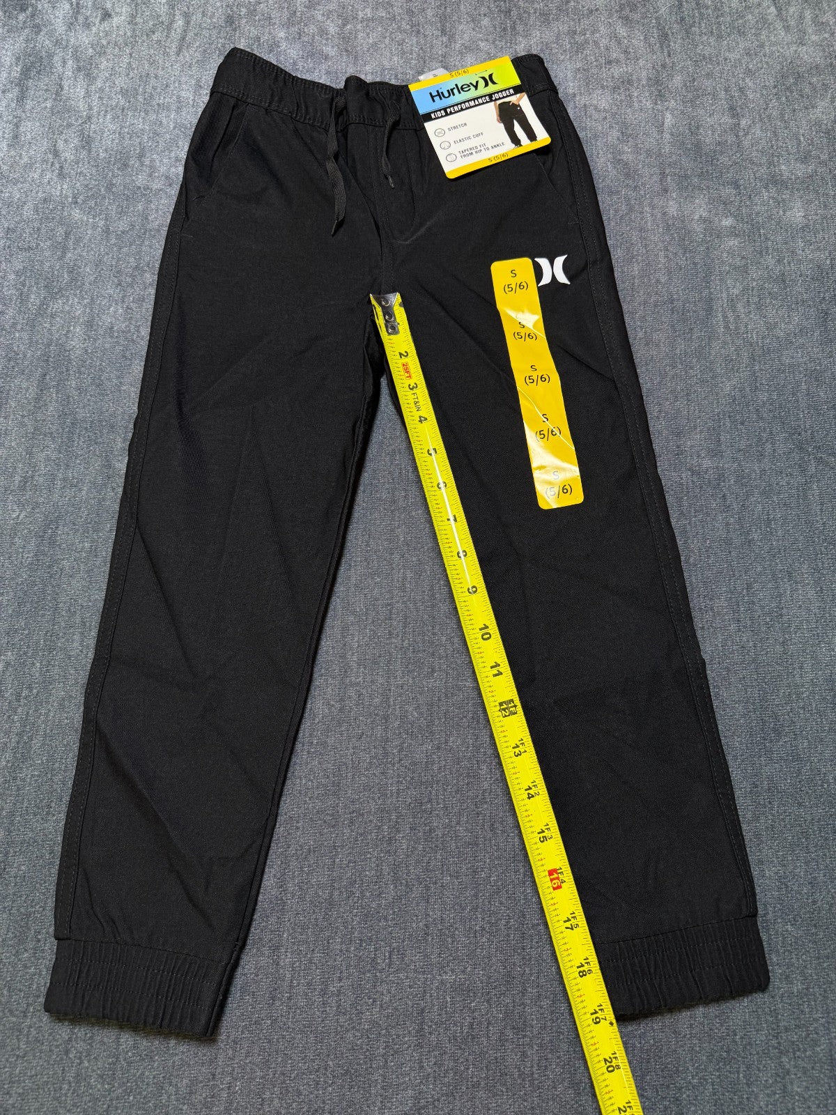 NWT Hurley Performance Joggers Kids Small (5/6) Black Logo Tapered Fit Stretch