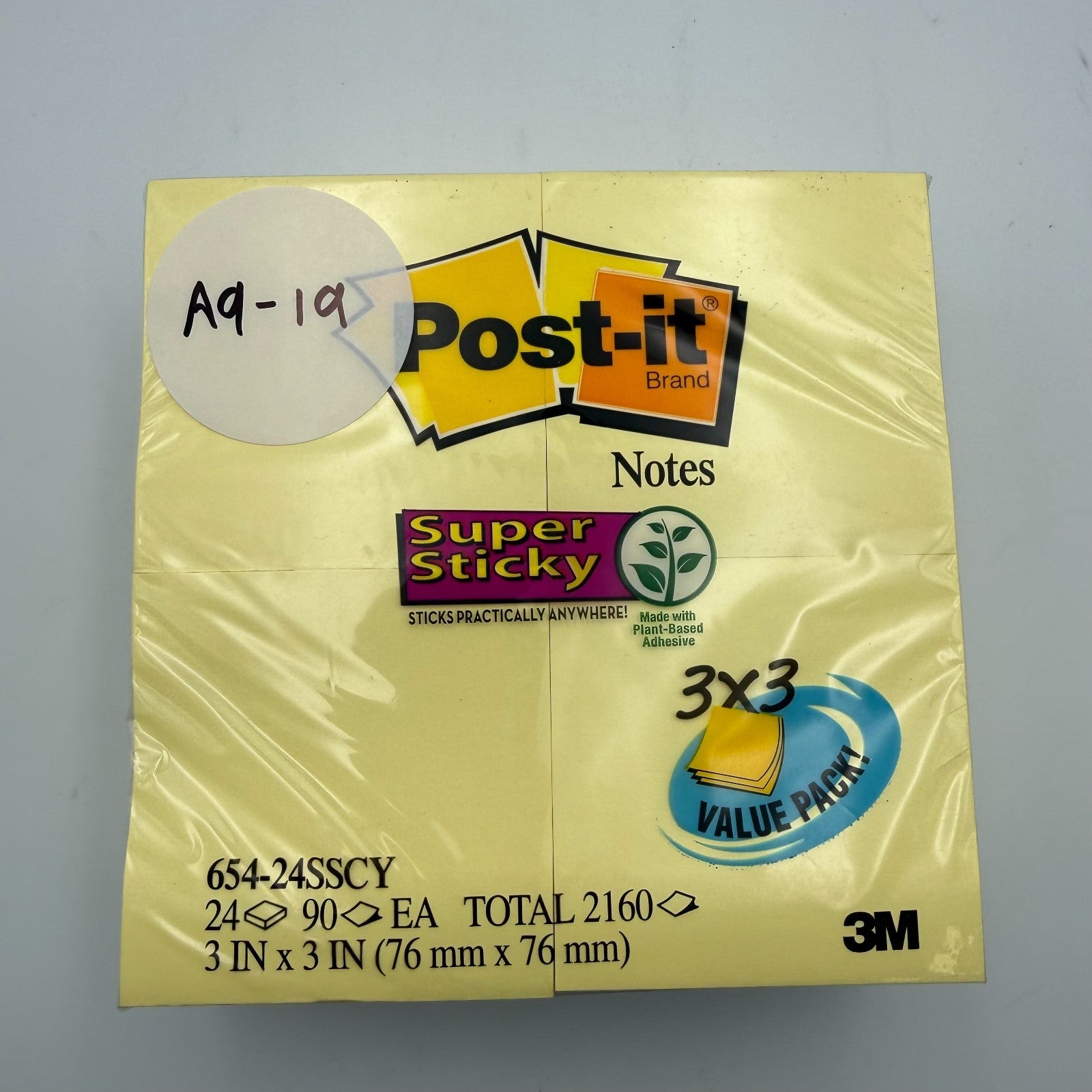 Post-it 654-24SSCY Super Sticky Notes Canary Yellow Value Pack 3in X 3in T 2160