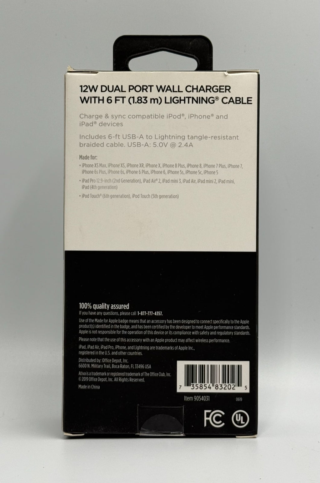Ativa 12W Dual Port Wall Charger With 6 FT Fast-Charger Cable Black iPhone iPad