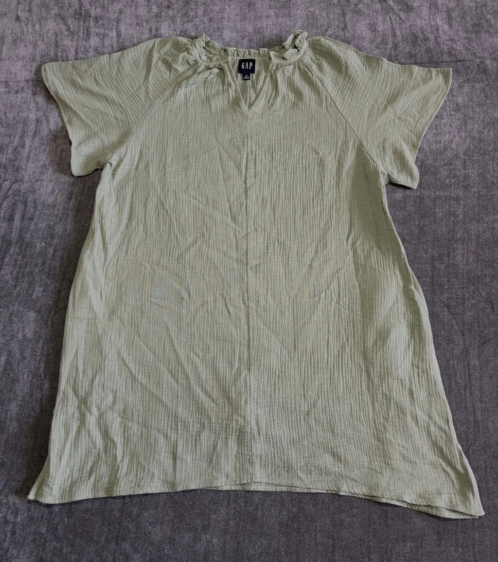 Gap Maternity Split Neck Swing Dress Women XL Green Short-Sleeve Ruffled Collar