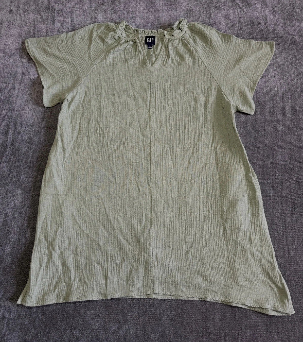 Gap Maternity Split Neck Swing Dress Women XL Green Short-Sleeve Ruffled Collar