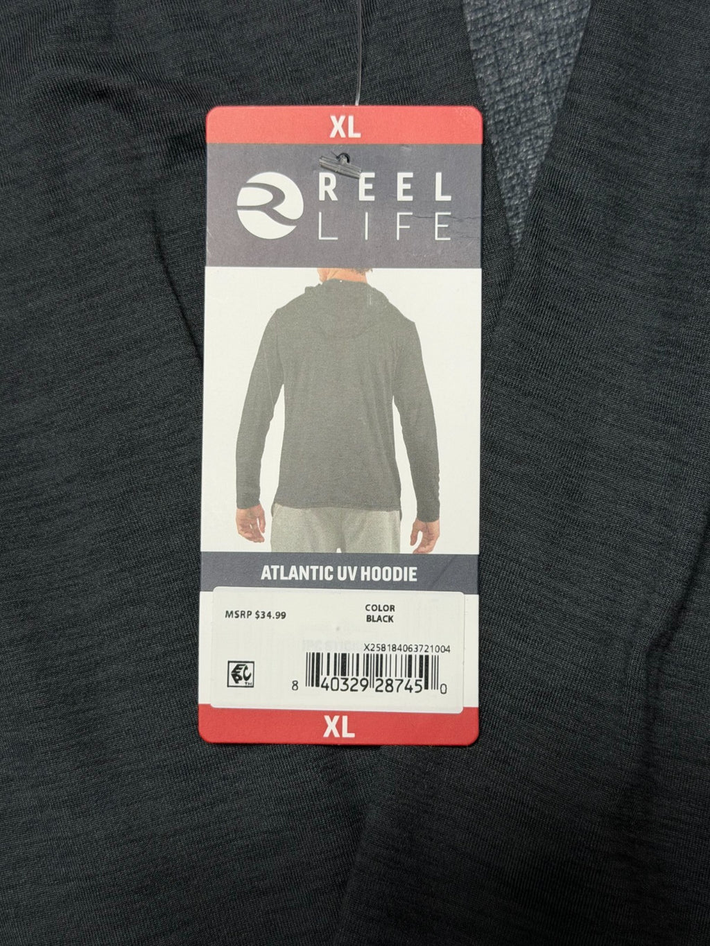 NWT Reel Life Hooded UV T-Shirt Men's XL Black Long Sleeve Pullover Ultra-Soft