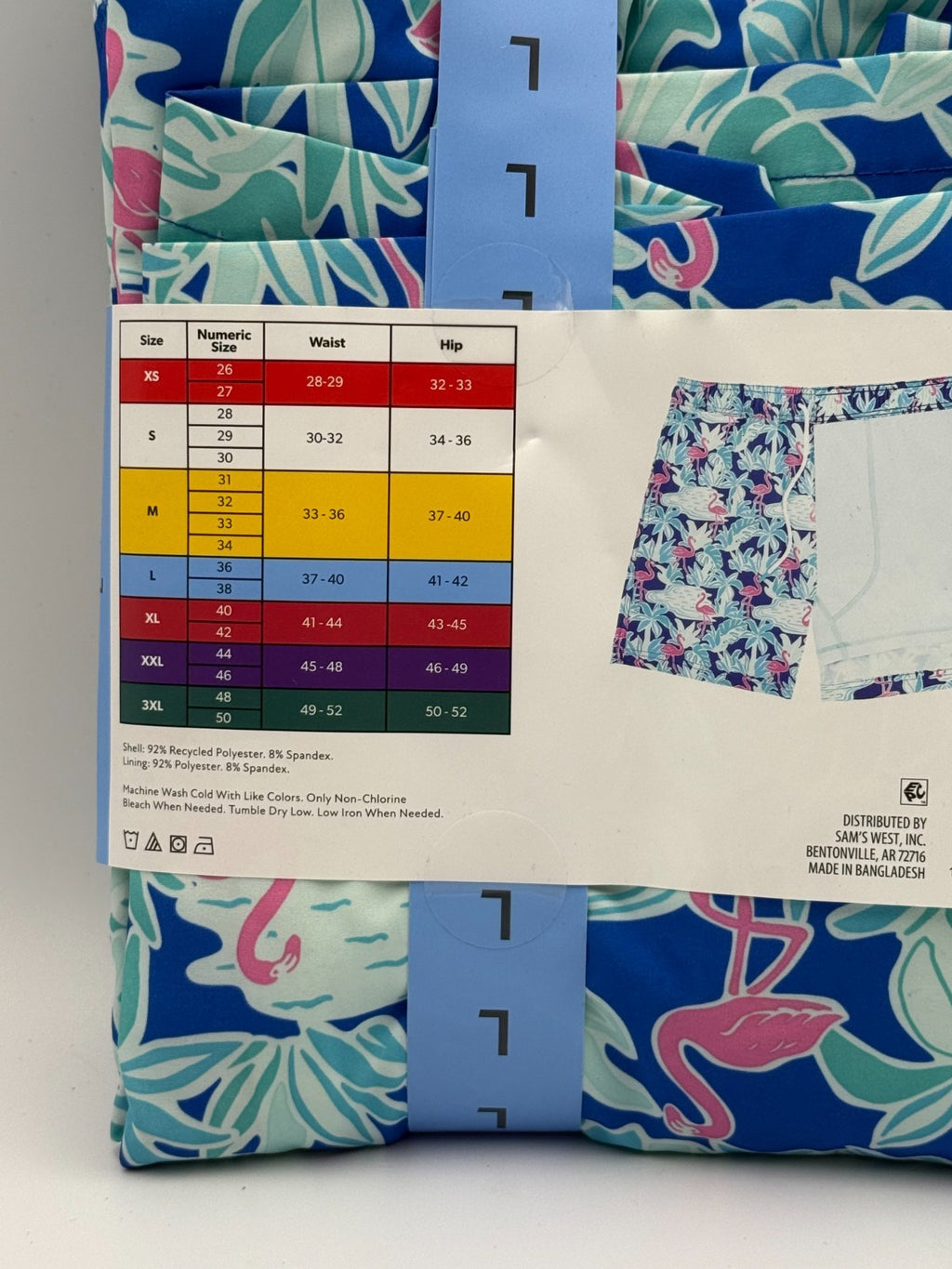 NWT Member's Mark Resort Swim Trunks Men Large Blue Flamingo Lined 4-Way Stretch