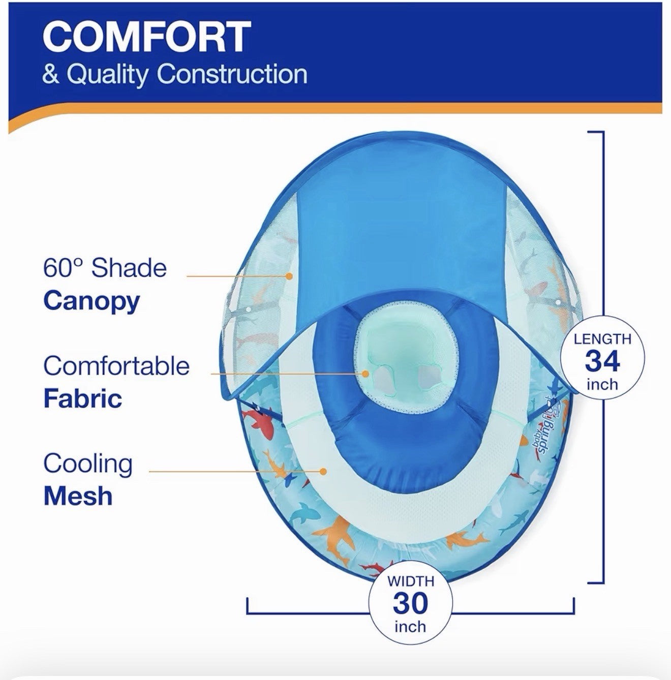 New SwimWays Baby Spring Float Sun Canopy Infant Toddler 9-24 Months Pool Float