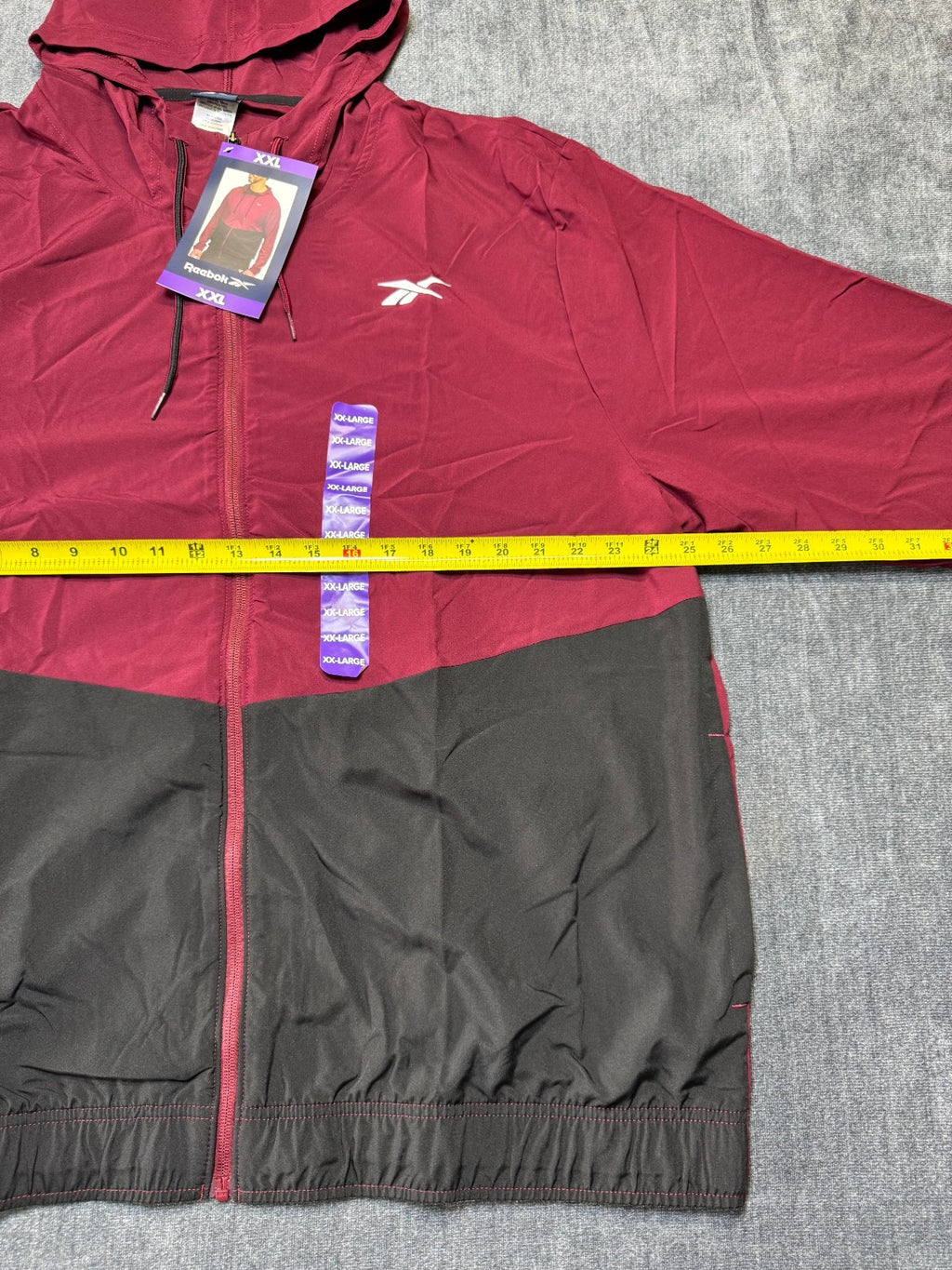NWT Reebok Full Zip Training Woven Jacket Men 2XL Maroon Black Adjustable Hood