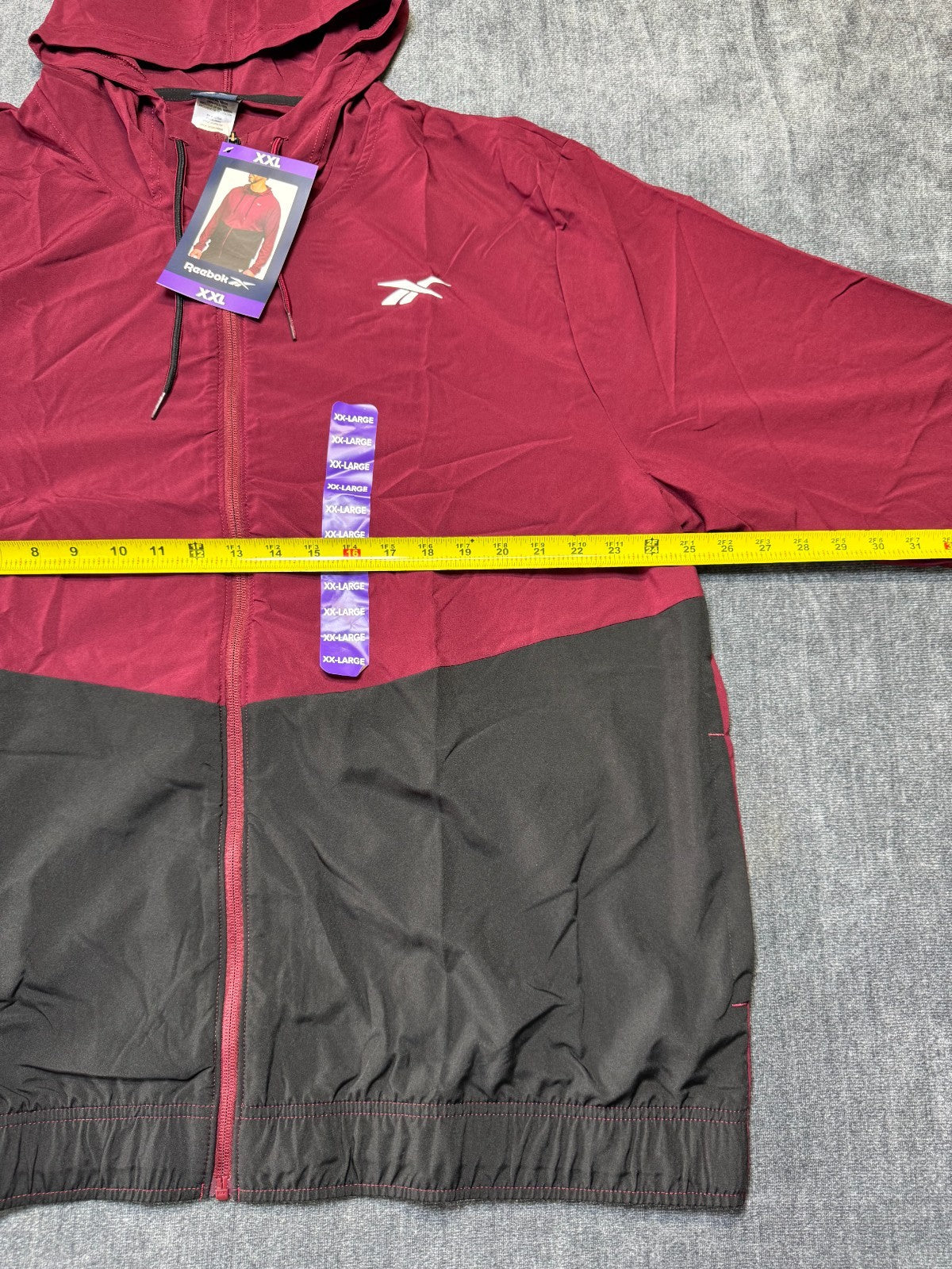 NWT Reebok Full Zip Training Woven Jacket Men 2XL Maroon Black Adjustable Hood