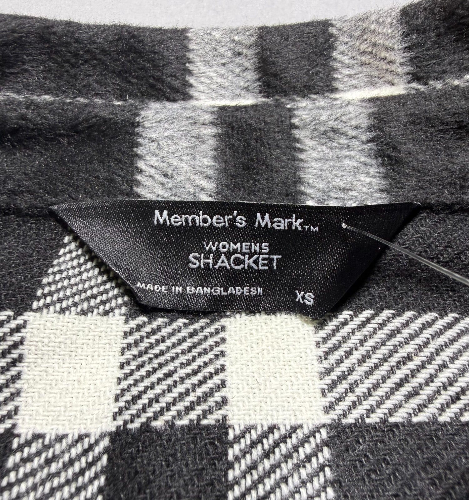 NWT Member's Mark Button-Front Plaid Shacket Women's XS Black/White Flap Pockets