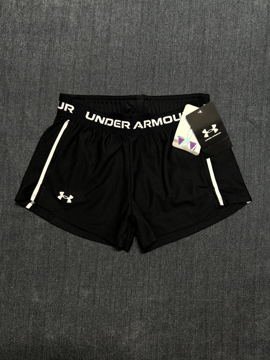 NWT Under Armour Tech Play Up 2-in-1 Shorts Girls' Small Black Elastic Waist
