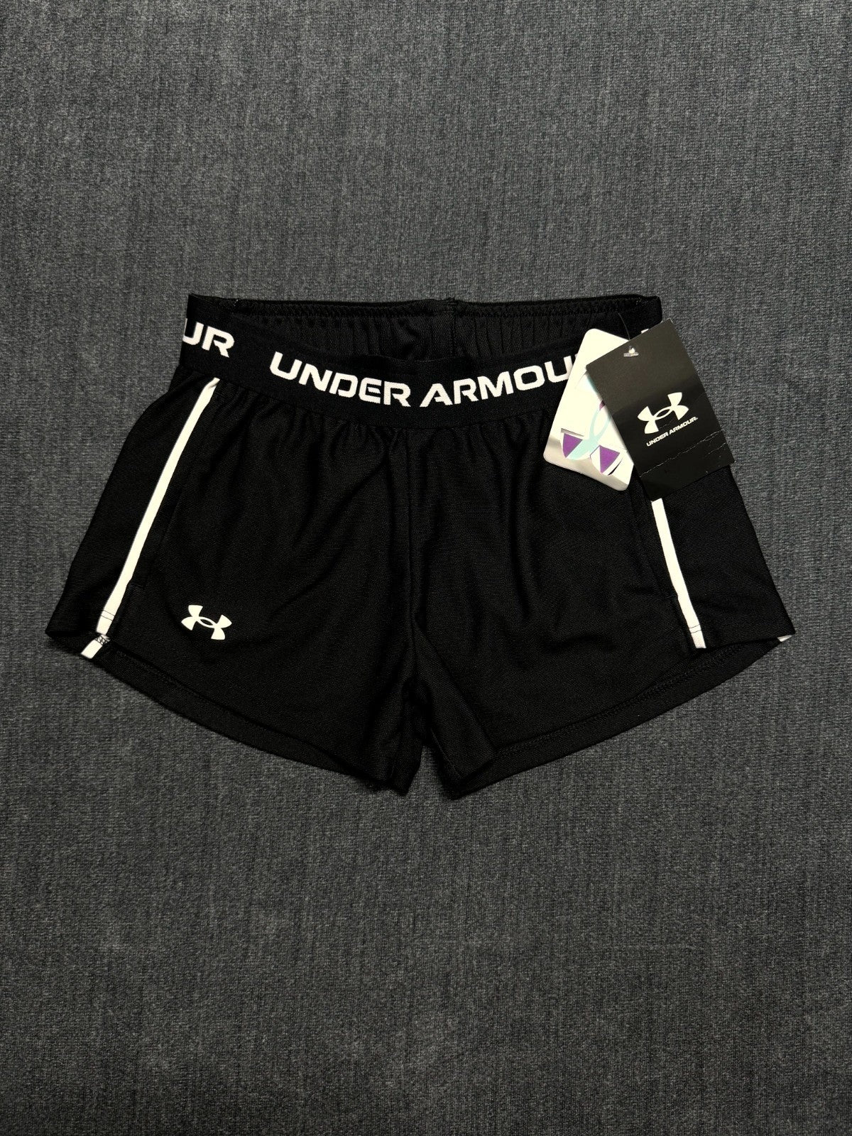 NWT Under Armour Tech Play Up 2-in-1 Shorts Girls' Small Black Elastic Waist