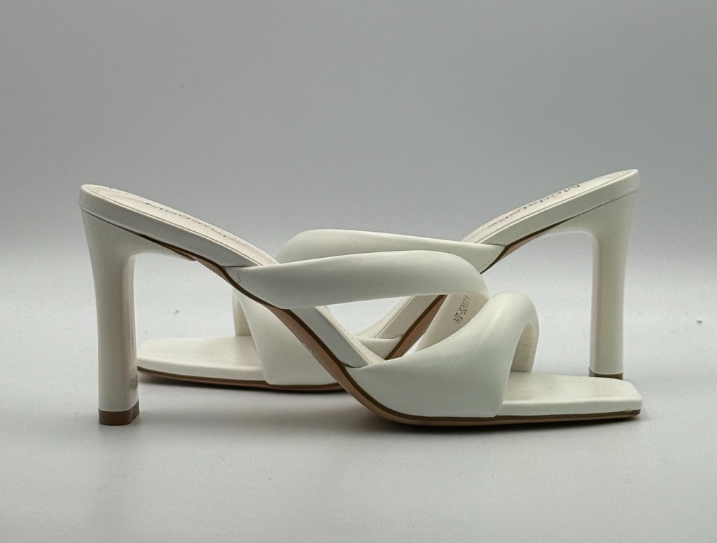 New Modatope Mule Heeled Sandals Women 9 White Leather High Heels Cocktail Party