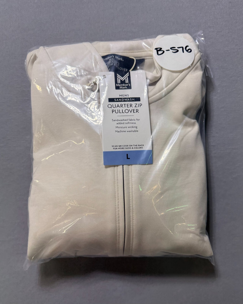 Member's Mark Sandwash Quarter-Zip Pullover Men Large Beige Eco-Conscious Fabric