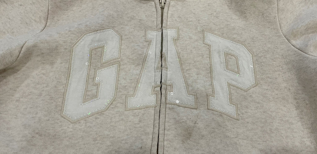 GAP Kids Girls Size XXL 14-16 Zip Hoodie Creme with Creme Sparkle Logo