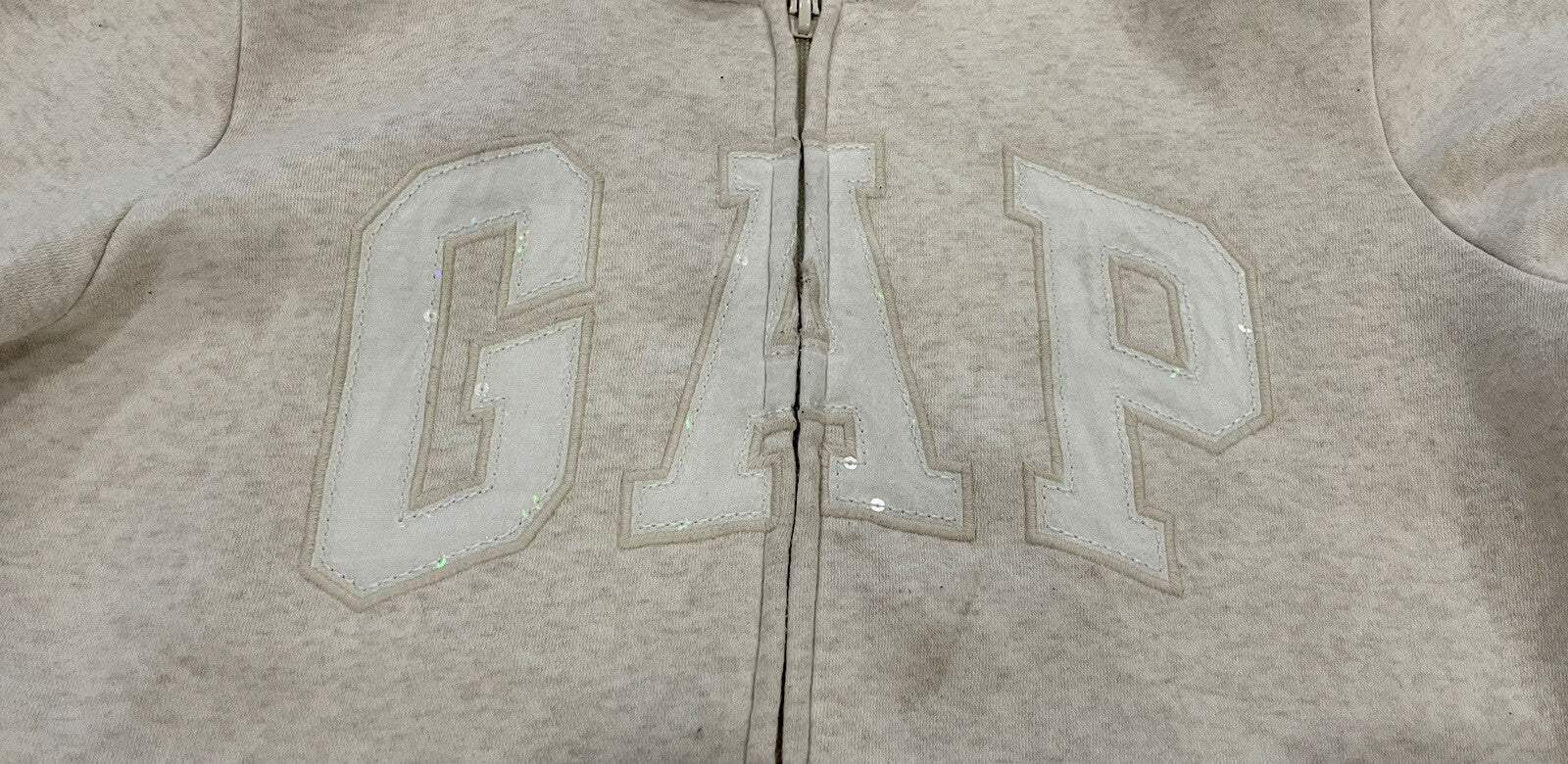 GAP Kids Girls Size XXL 14-16 Zip Hoodie Creme with Creme Sparkle Logo