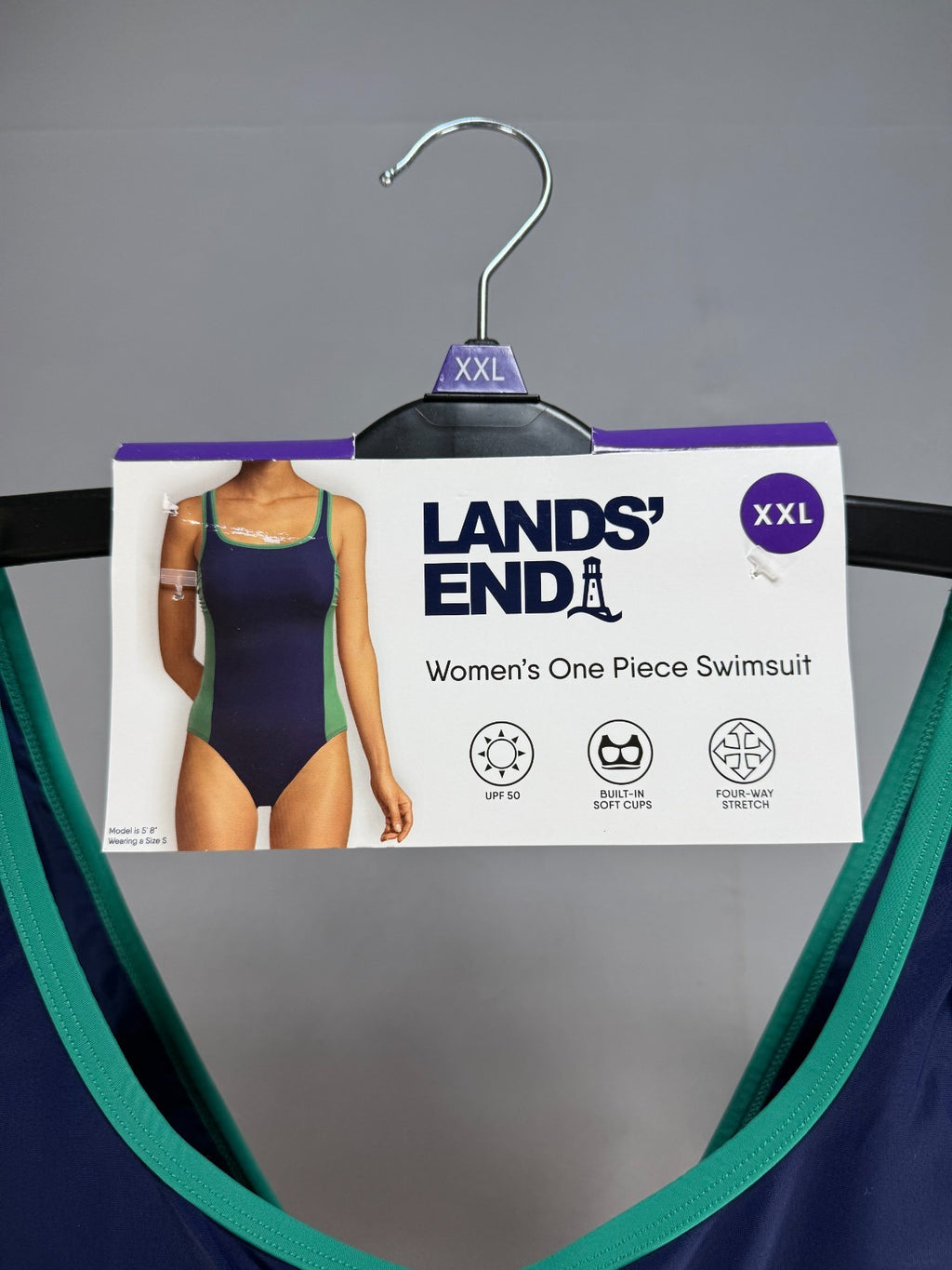 NWT Lands' End Fully Lined Scoop Neck One-Piece Swimsuit Women's 2XL Blue/Green