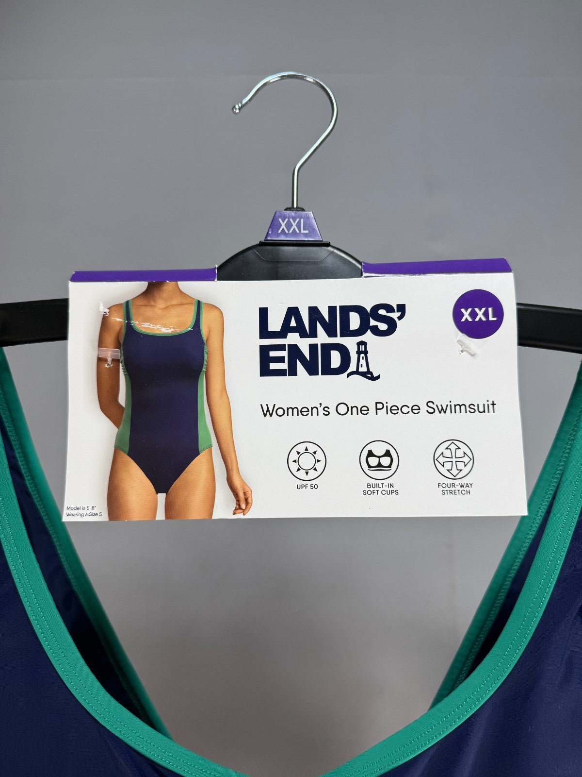 NWT Lands' End Fully Lined Scoop Neck One-Piece Swimsuit Women's 2XL Blue/Green