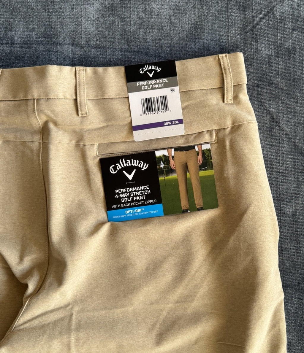 Callaway Opti-Dri Stretch Golf Pants Chinchilla Beige Mens 36x30 Performance NWT