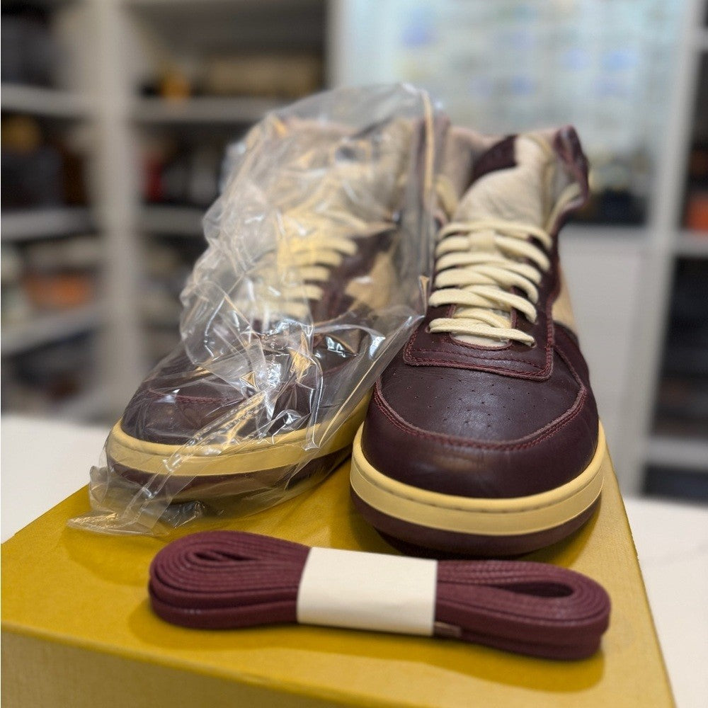 Rhude Burgundy and Cream High-Top Sneakers