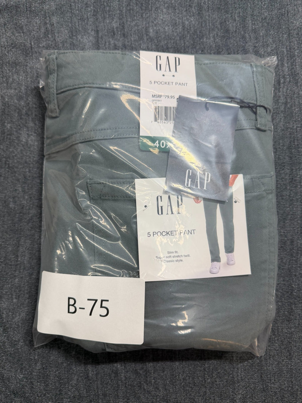 NWT Gap Slim Fit Stretch Twill Pants Men's 40X30 Blue Zip-Fly Classic 5-Pockets