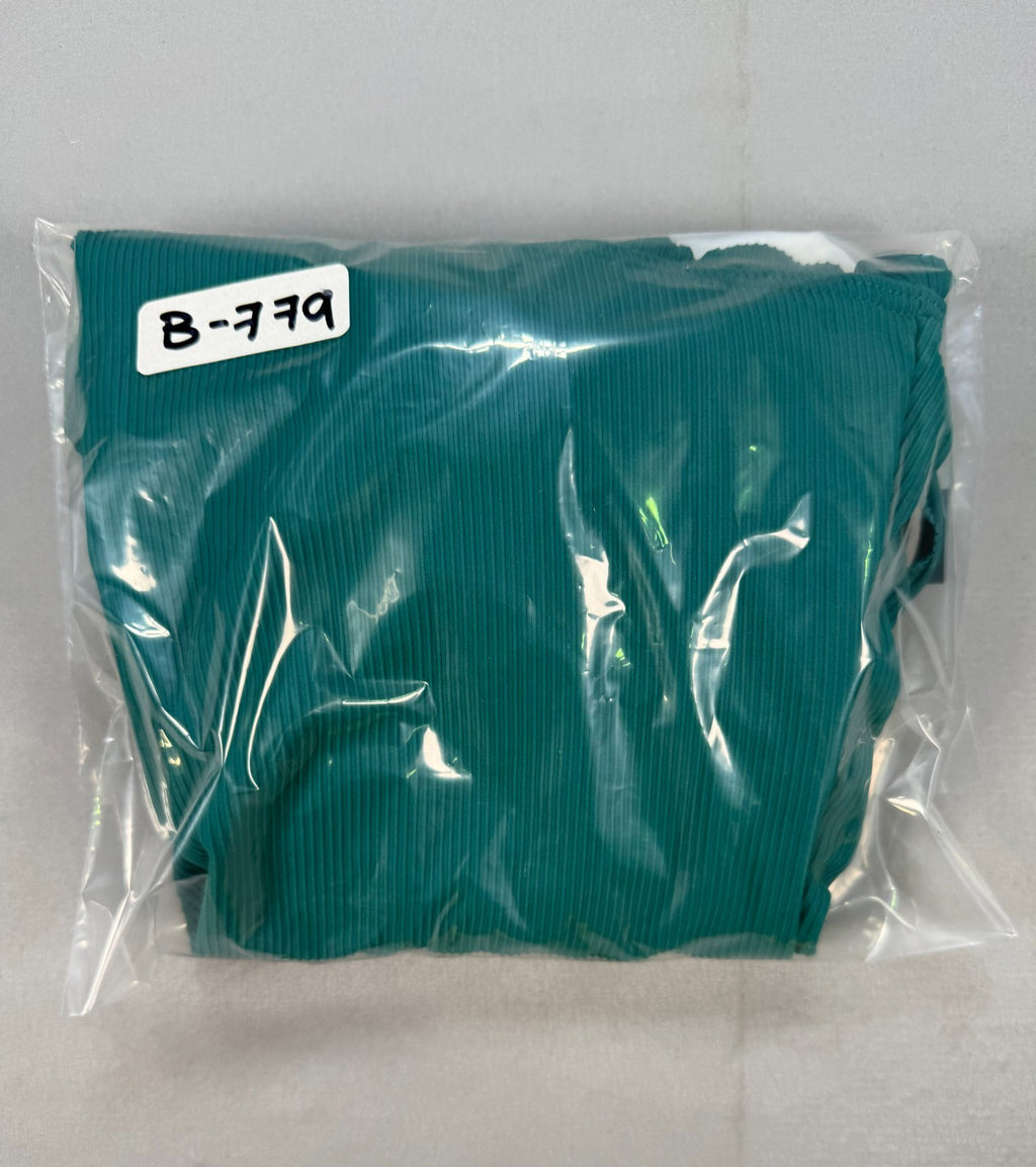 Charmo Ribbed Scalloped One Piece Swimsuit Womens Teal Green Retro Square Neck M
