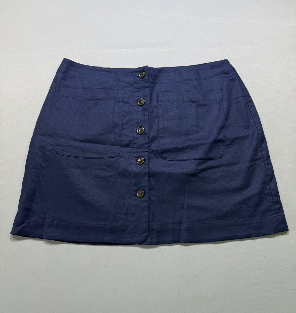 Banana Republic Button-Front Linen Blend A-Line Mini Skirt Women's 16 Navy Blue