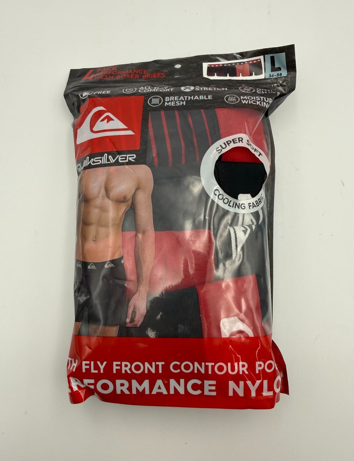 Quiksilver Mesh Boxer Brief Men's Large Red/Black Performance Underwear 4-Pack