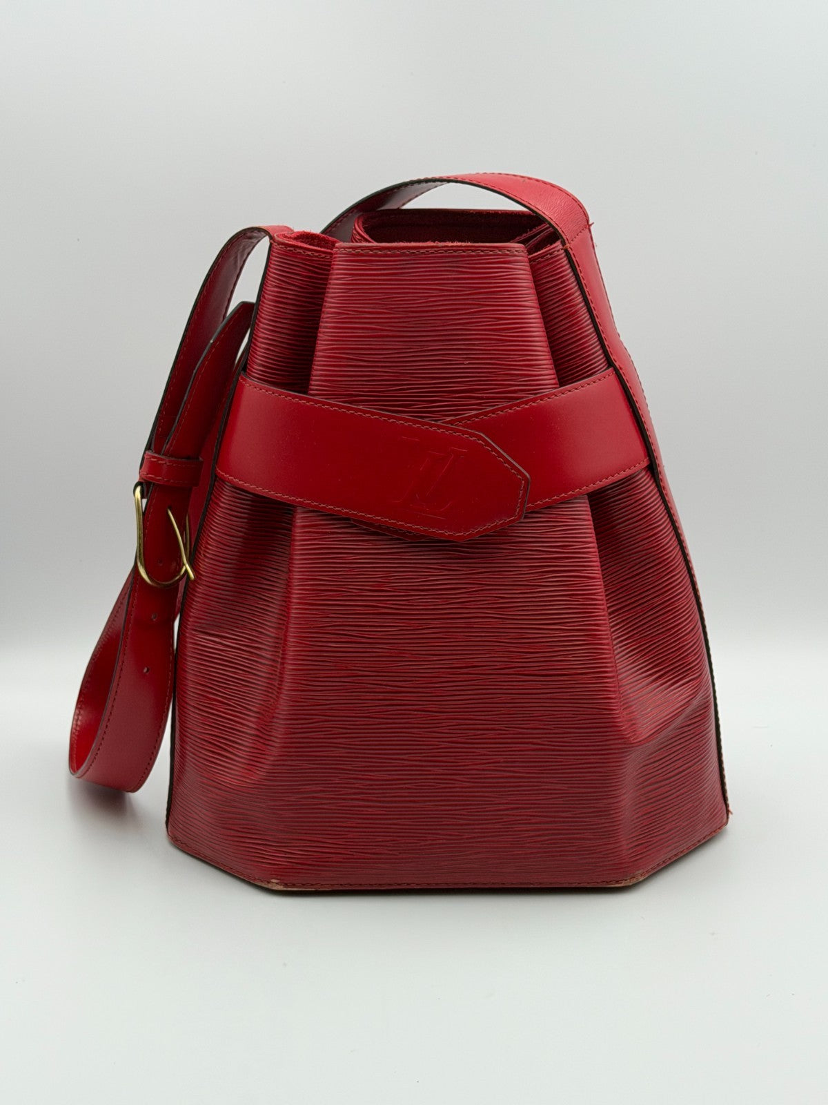 Louis Vuitton Sac d'Epaule Bucket Bag Women's PM Red Leather Adjustable Strap