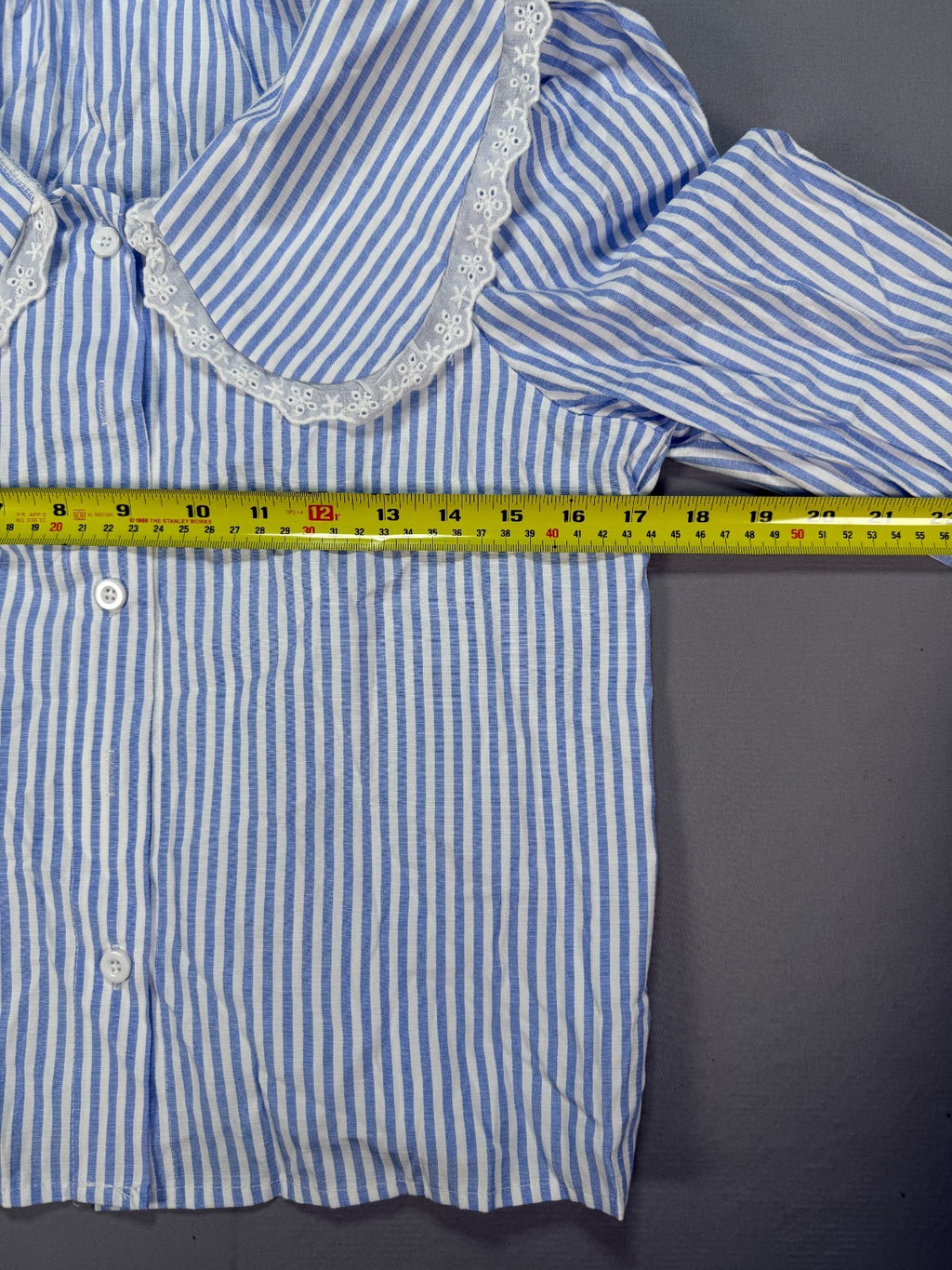 Floerns Striped Button Down Blouse Womens XS Blue White Lace Collar Preppy Shirt