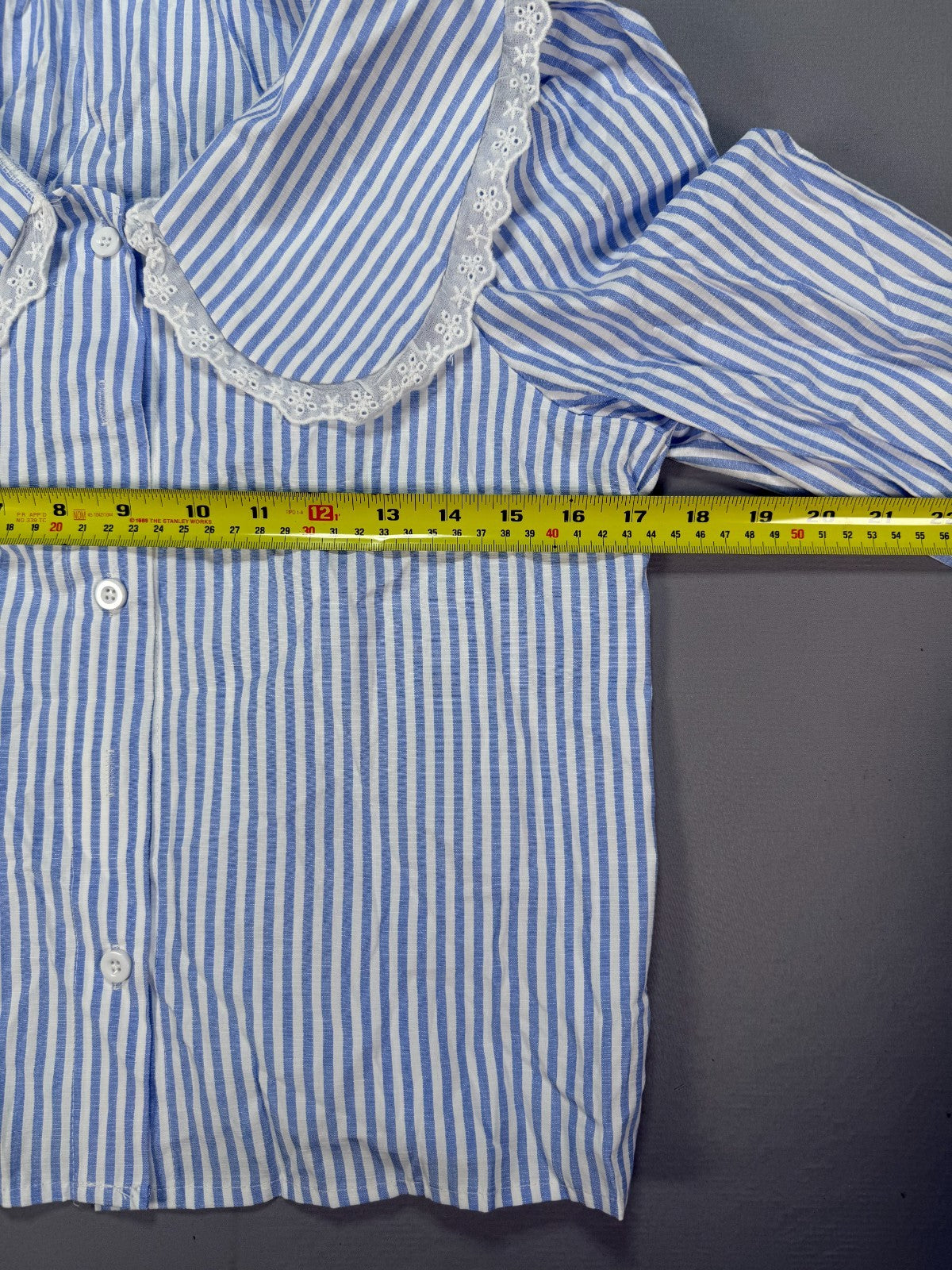 Floerns Striped Button Down Blouse Womens XS Blue White Lace Collar Preppy Shirt