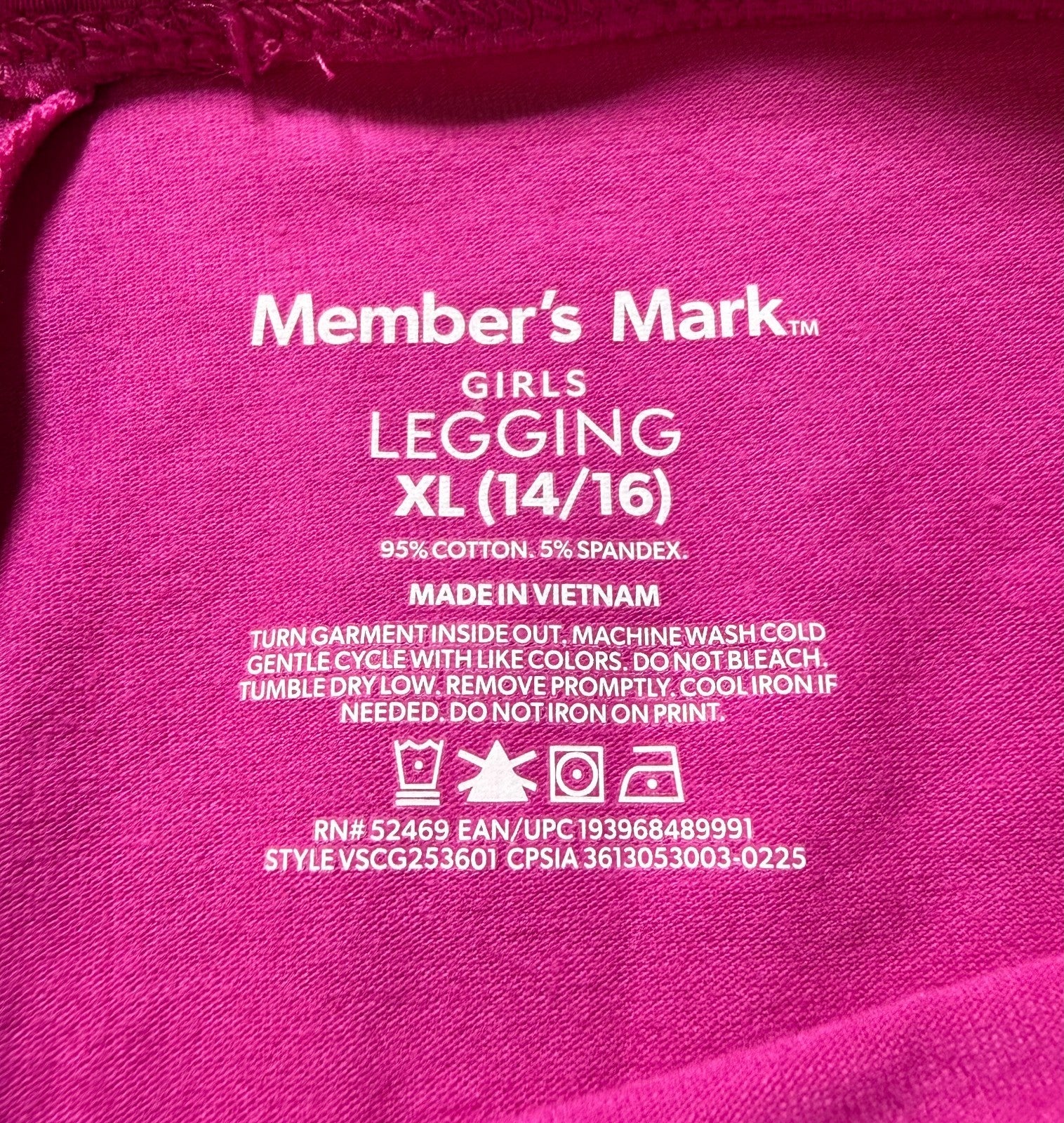 NWOT Member's Mark Leggings Girls XL 14/16 Pink Elastic Waist Pull-On Stretch