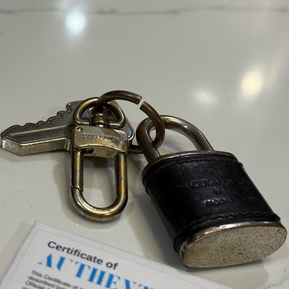 Louis Vuitton Black Leather Keychain with Lock charm