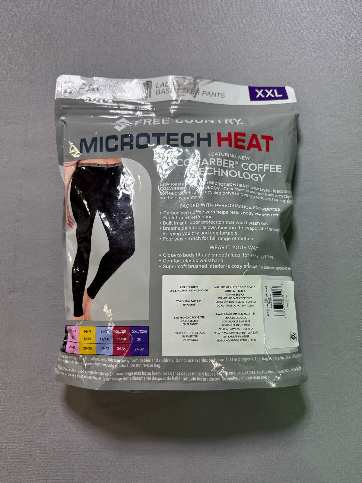Free Country 2-Pack Microtech Heat Base Layer Pants Women's 2XL Black Anti-Odor