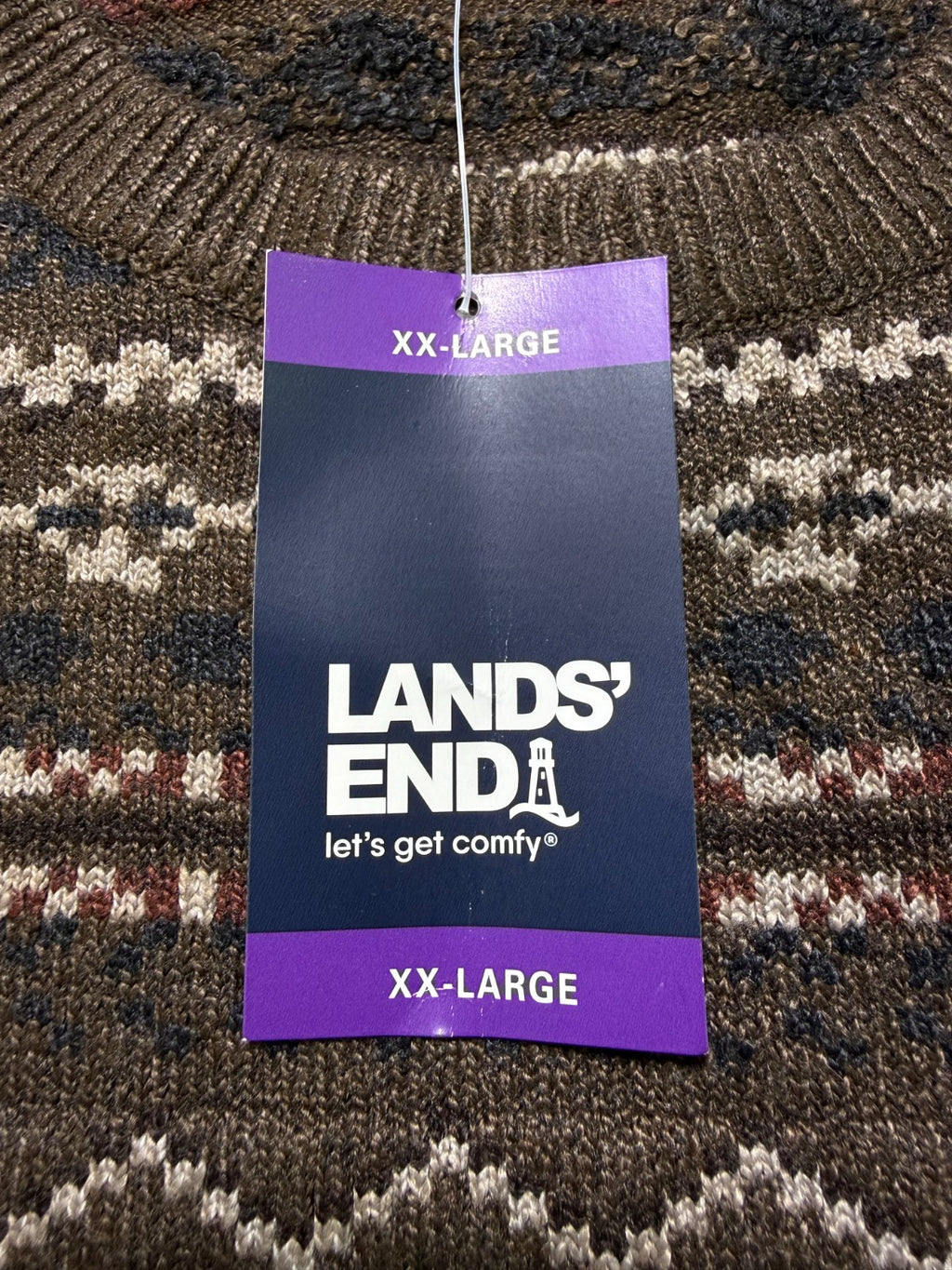 NWT Land's End Long Sleeve Knitted Crew Neck Fair Isle Sweater Men's 2XL Brown