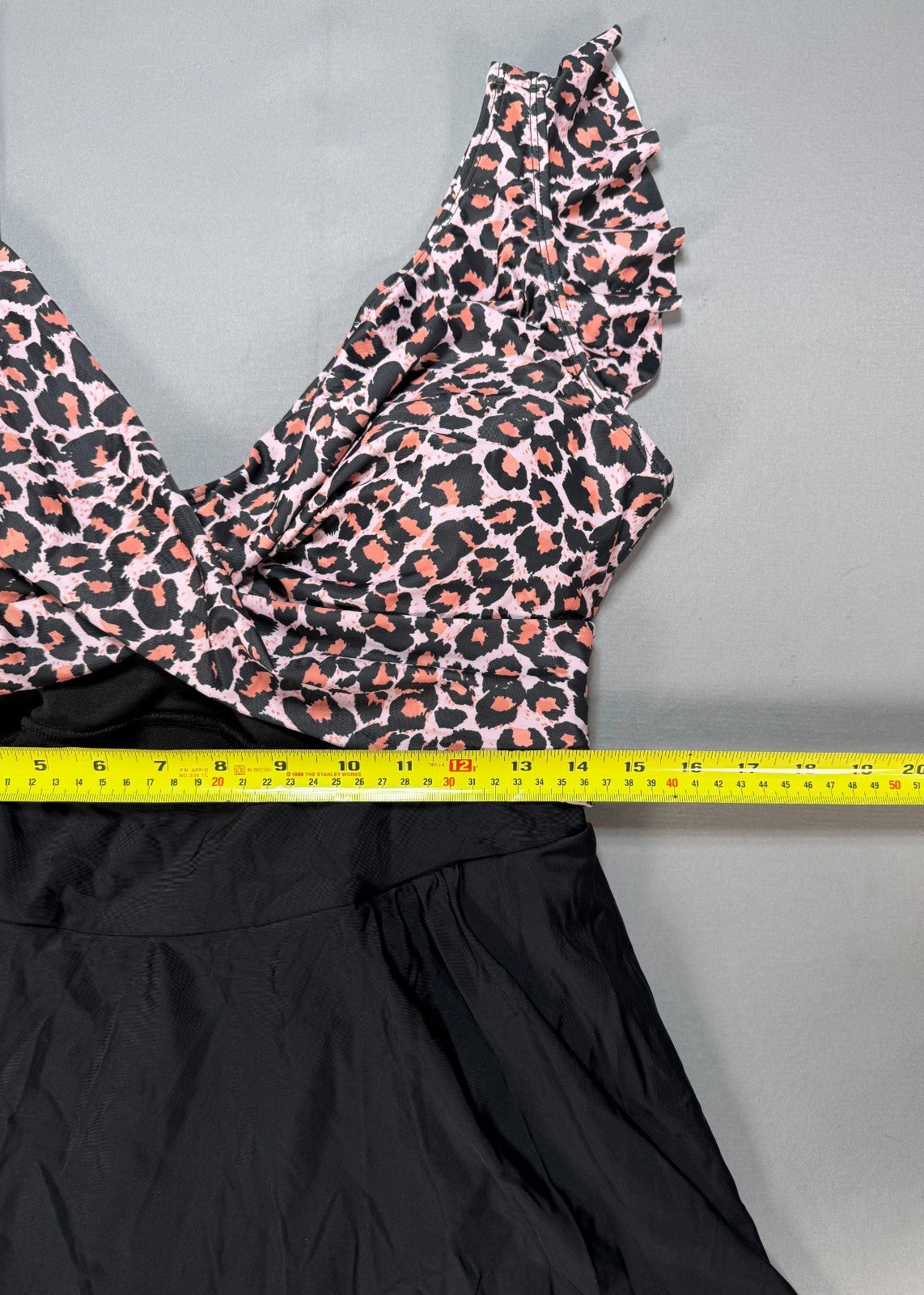 B2prity Cutout One Piece Skirt Swimsuit Women's 2XL Black Leopard V-Neck Cutout