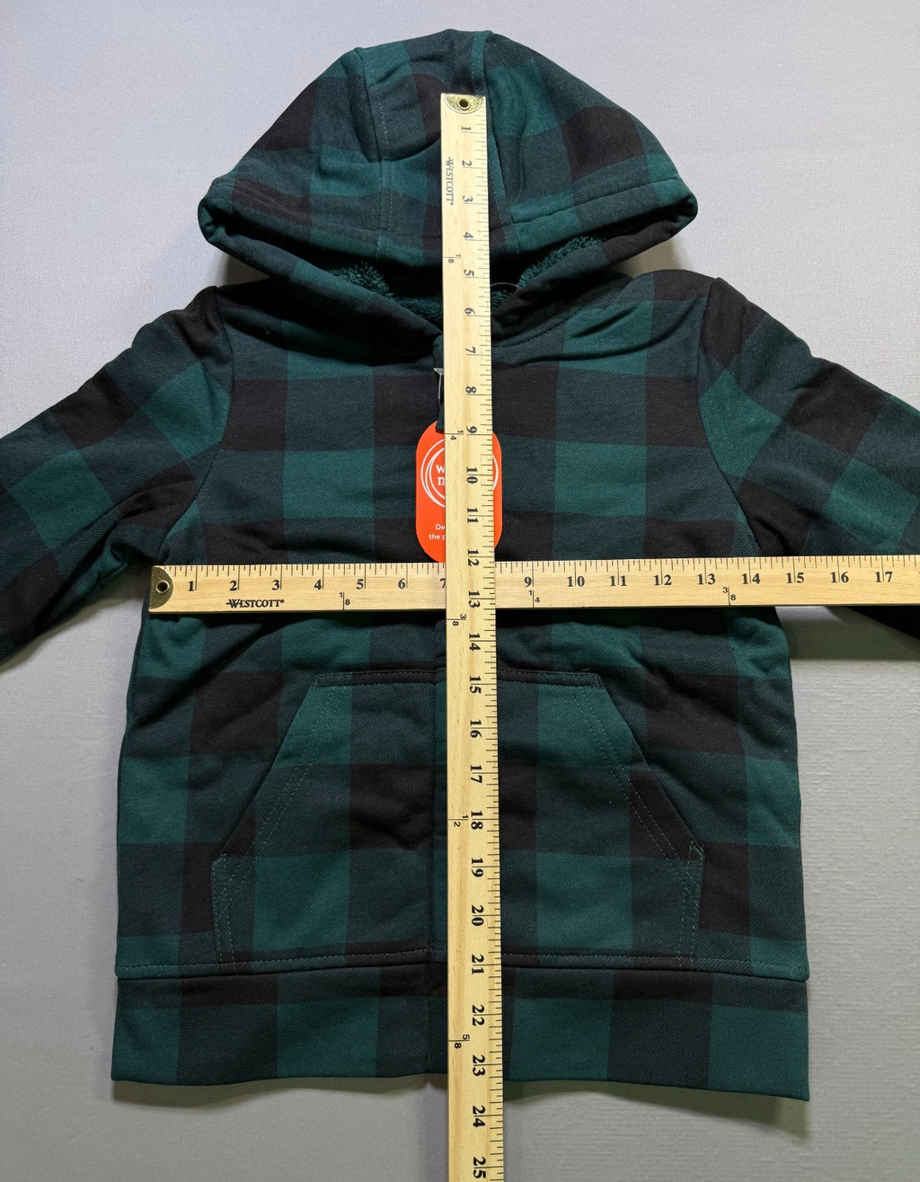 Wonder Nation Tough Fully Lined Zip Hoodie Kids Small (6-7) Green Smoke Plaid