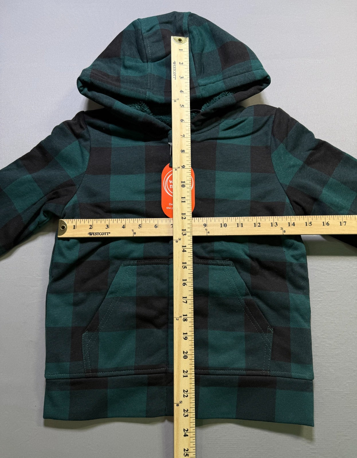 Wonder Nation Tough Fully Lined Zip Hoodie Kids Small (6-7) Green Smoke Plaid