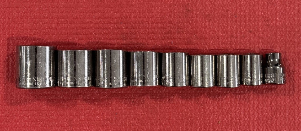 Vintage Craftsman 9pc Set 3/8" Drive 12PT SAE Shallow Socket Set Made In USA