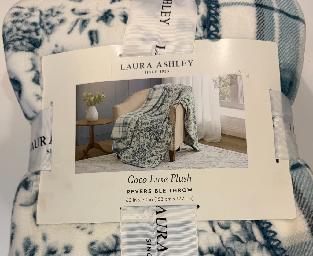 Laura Ashley Coco Luxe Plush Reversible throw blanket 60"x70" CHOOSE COLOR
