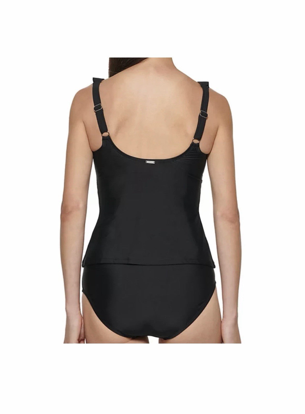 $118 DKNY 2-Pieces Ruffle Plunge Tankini Swimsuit Women's Small Black Sleeveless