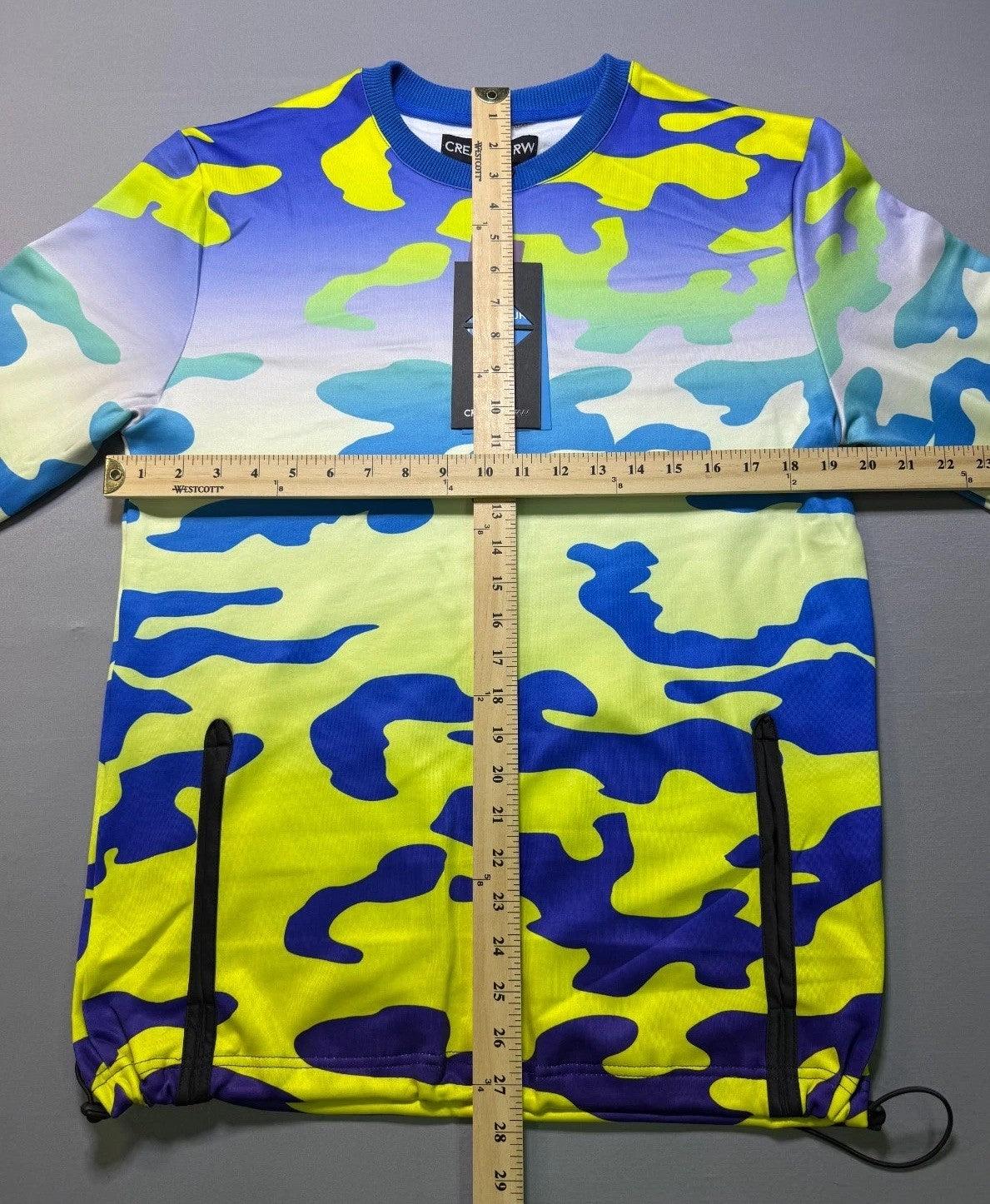 Create 2MRW Crew Neck Sweatshirt Men Small Blue Camo Long Sleeve w/ Ribbed Hems
