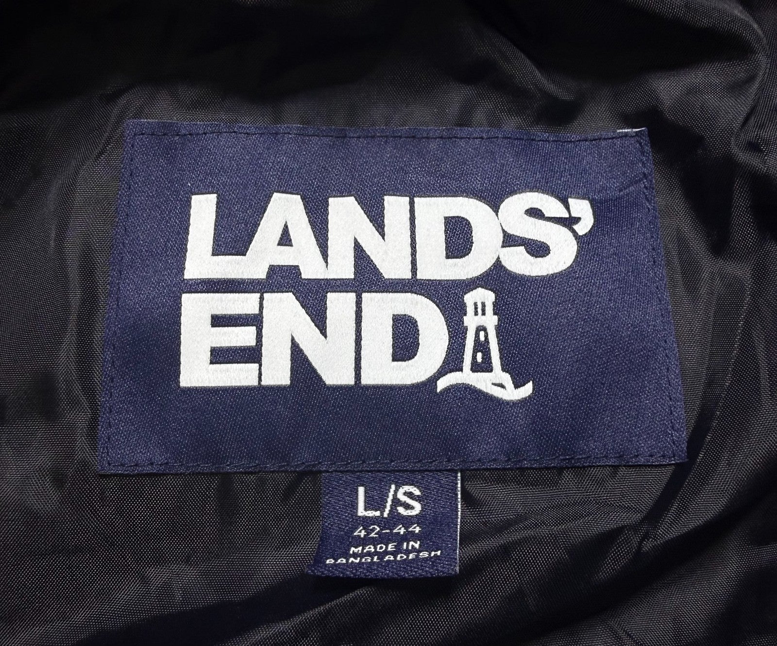 NWT Lands End Waterproof Hooded Rain Jacket Women Large Black Long Sleeve Zipper