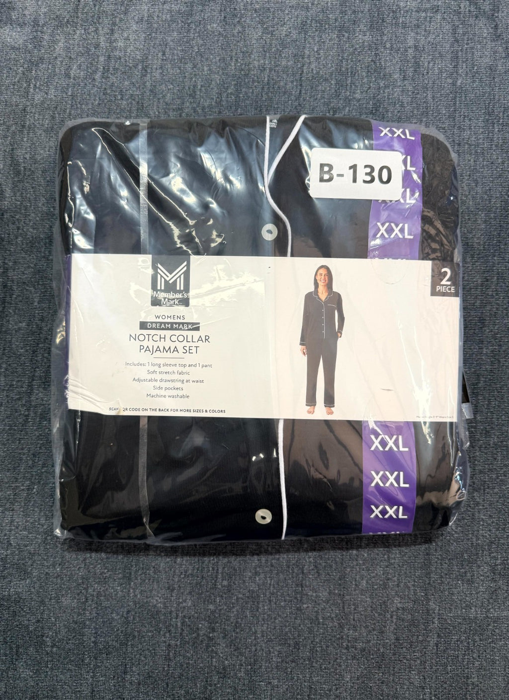 NEW Members Mark Notch Collar Pajama Set 2-Piece Women's 2XL Black Long-Sleeve