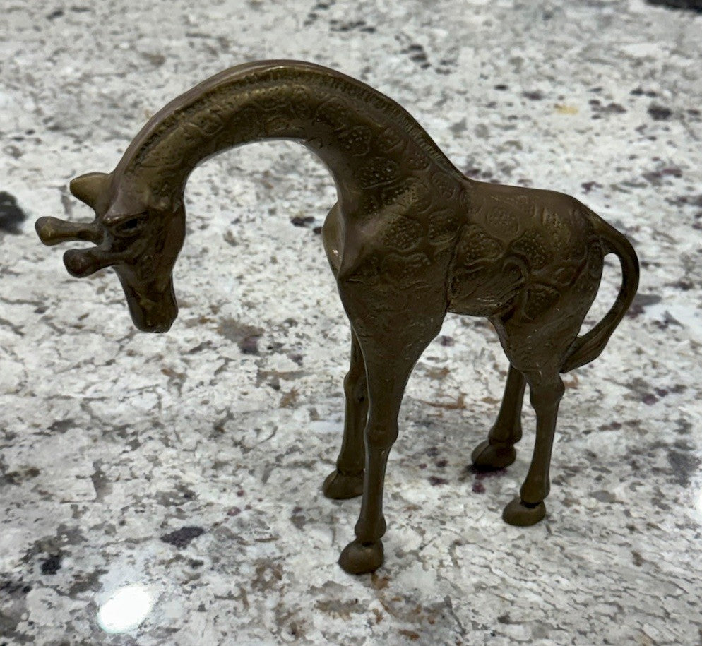 Vintage Solid Brass Giraffe Figurine Statue 8.75” InTall And 9” Long NICE!!