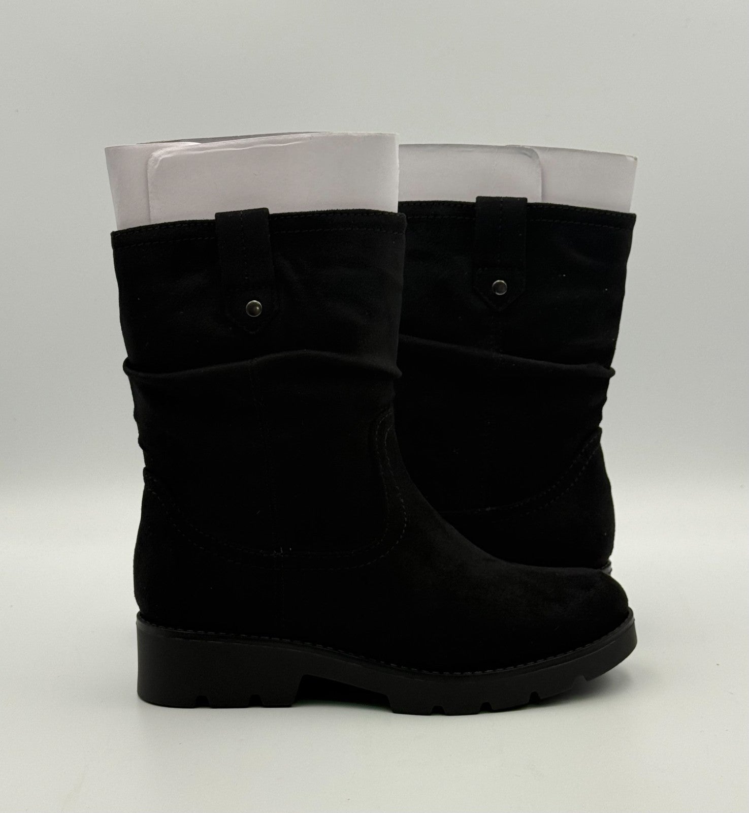 New White Mountain Slouch Boots Kids 1 Black Faux Leather Mid-Calf Side Zipper
