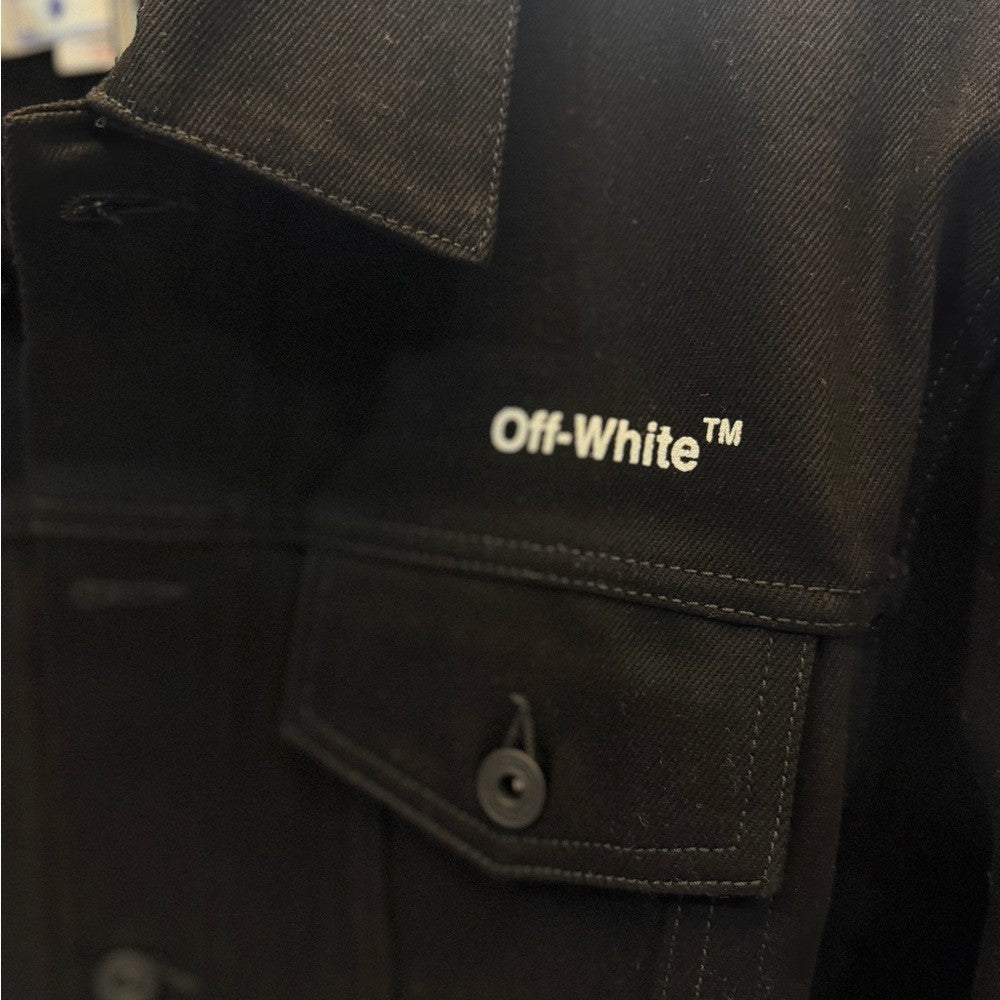 Off-White Black Button-Up Denim Jacket Diag Tag SLIM Size XL