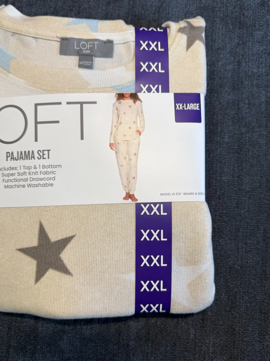 NWT LOFT Pajama Set Women's 2XL Beige Star Print Comfort Sleepwear Top & Bottom
