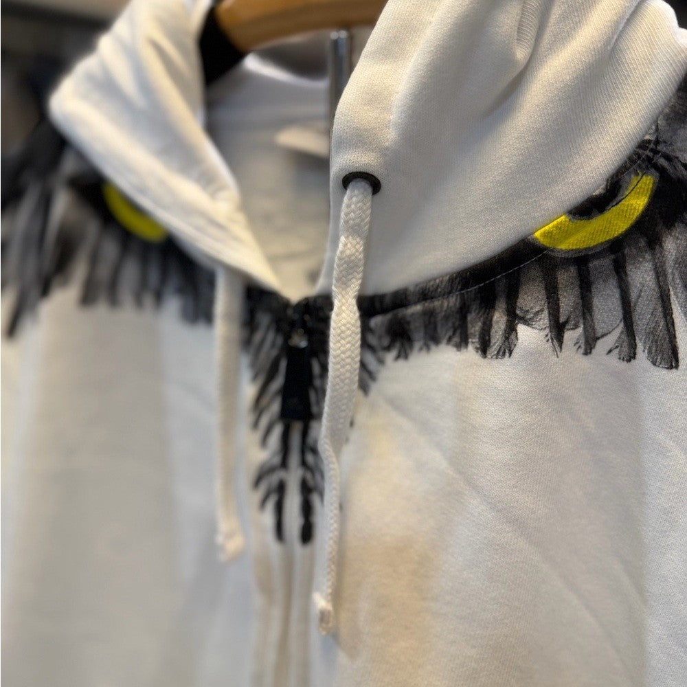Marcelo Burlon kids - White Hoodie with Black and Yellow Owl Design