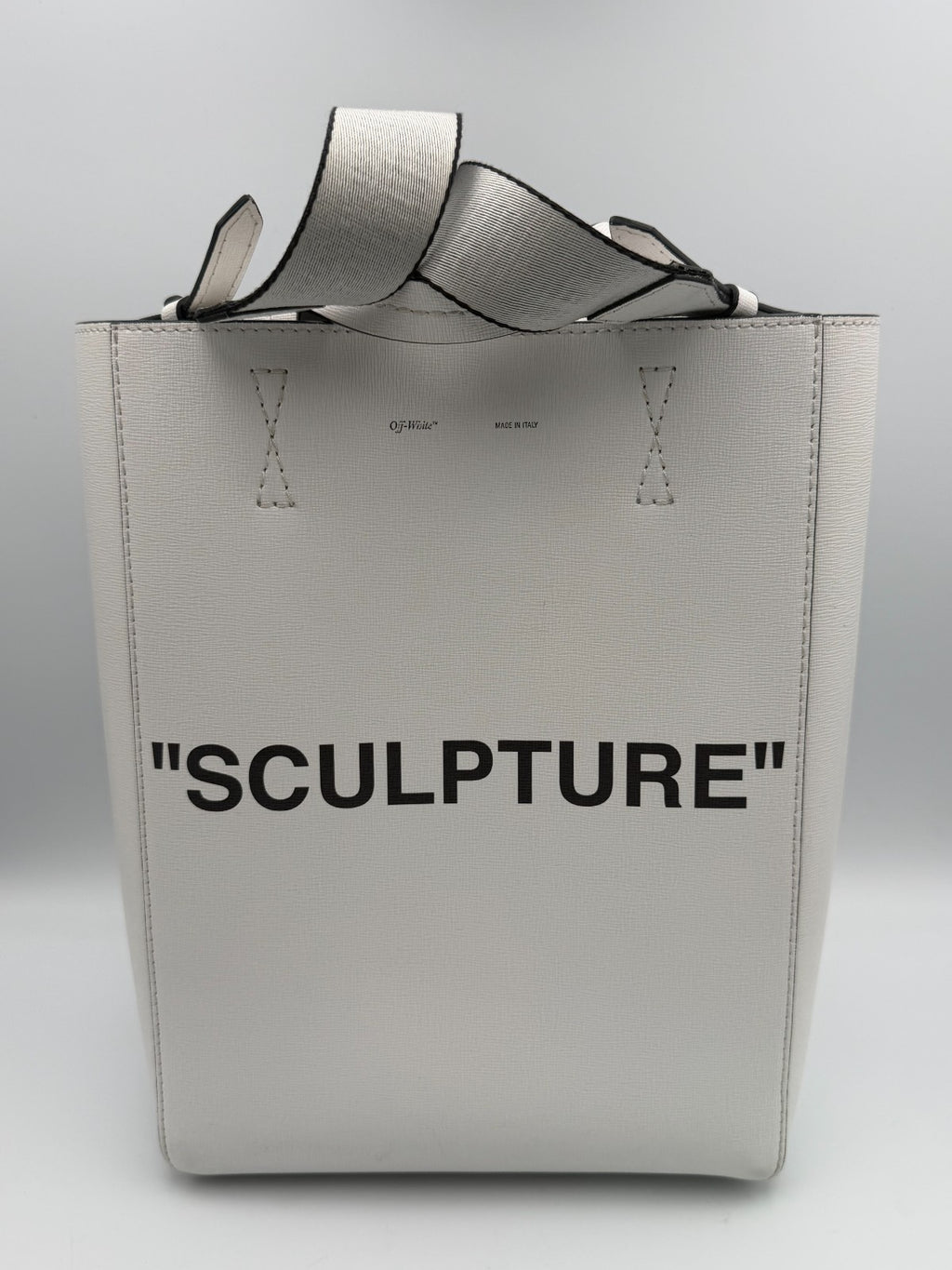 Off-White Sculpture Tote Bag Women White Leather Industrial Strap Luxury Handbag